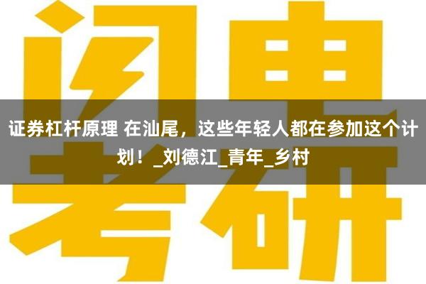 证券杠杆原理 在汕尾，这些年轻人都在参加这个计划！_刘德江_青年_乡村
