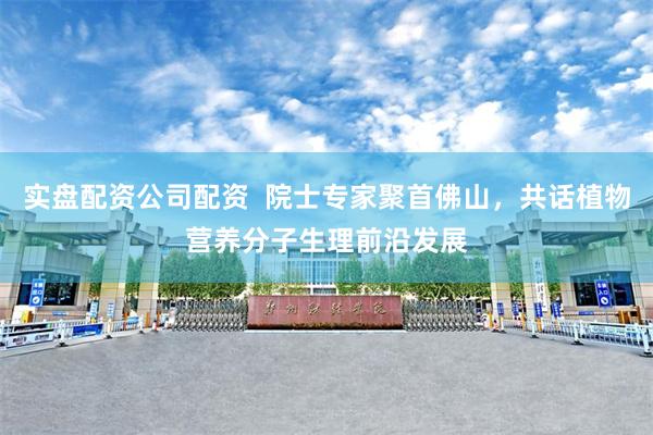 实盘配资公司配资  院士专家聚首佛山，共话植物营养分子生理前沿发展